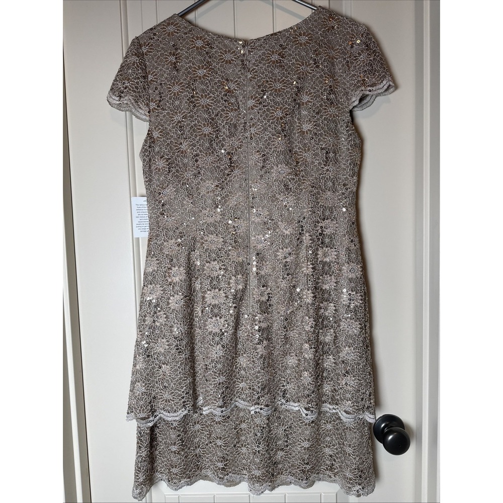 ALEX EVENINGS Lace Sequin Dress Size 16 Petite‎ Champagne Wedding MOB/MOG Event - Picture 3 of 12